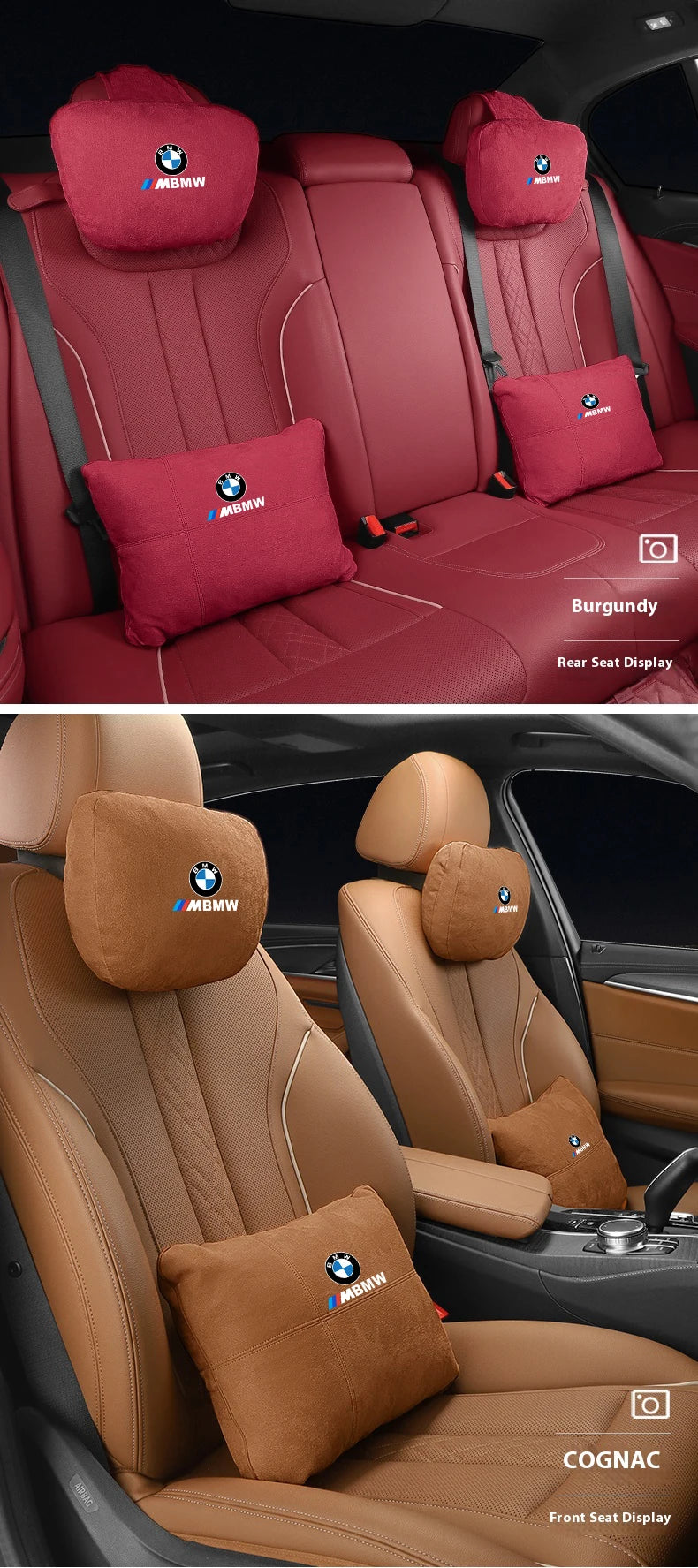 For BMW M X1 X3 X5 X6 E39 E46 E87 E90 E92 F10 F15 F25 F30 Suede Car Headrest Neck Support Seat Lumbar Cushion Soft Neck Pillow