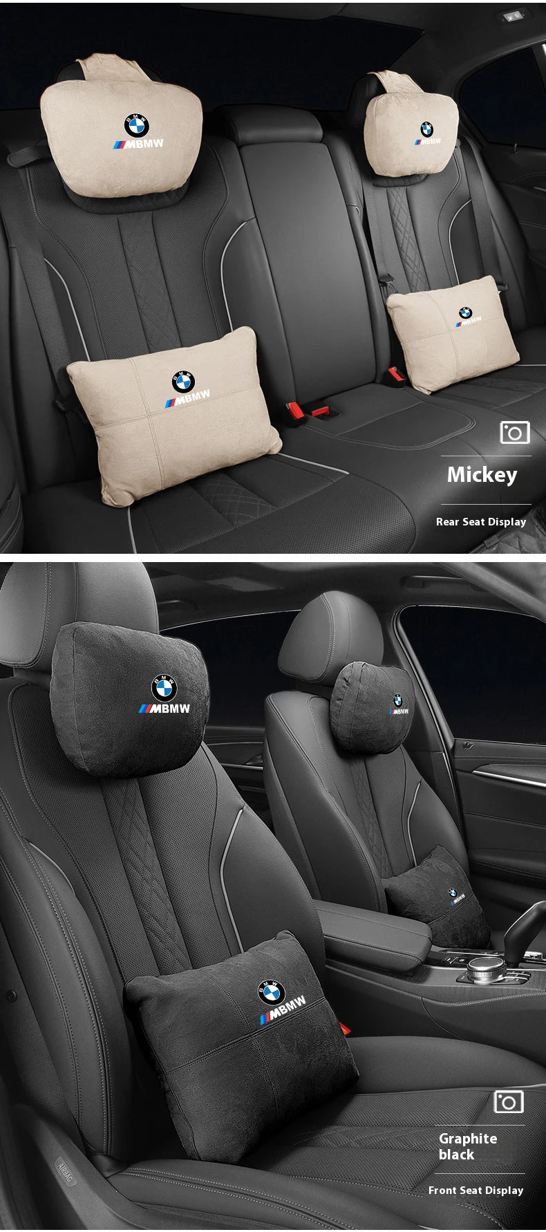 For BMW M X1 X3 X5 X6 E39 E46 E87 E90 E92 F10 F15 F25 F30 Suede Car Headrest Neck Support Seat Lumbar Cushion Soft Neck Pillow