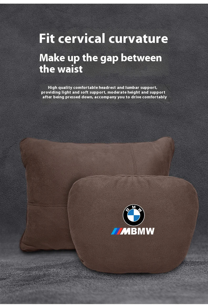 For BMW M X1 X3 X5 X6 E39 E46 E87 E90 E92 F10 F15 F25 F30 Suede Car Headrest Neck Support Seat Lumbar Cushion Soft Neck Pillow