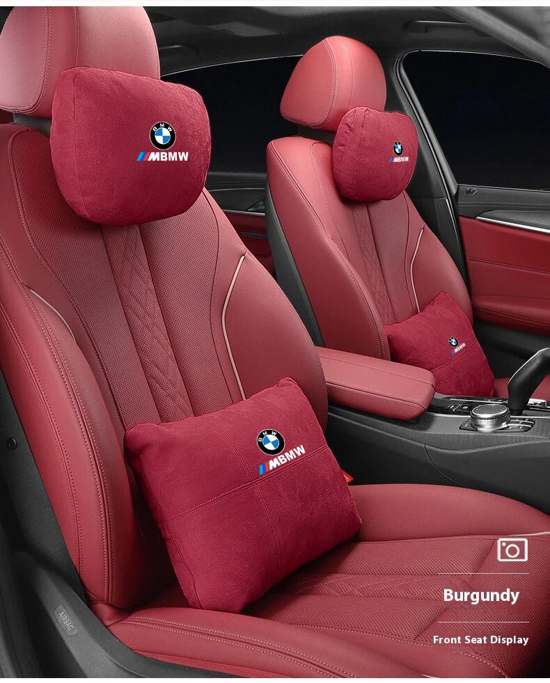 For BMW M X1 X3 X5 X6 E39 E46 E87 E90 E92 F10 F15 F25 F30 Suede Car Headrest Neck Support Seat Lumbar Cushion Soft Neck Pillow