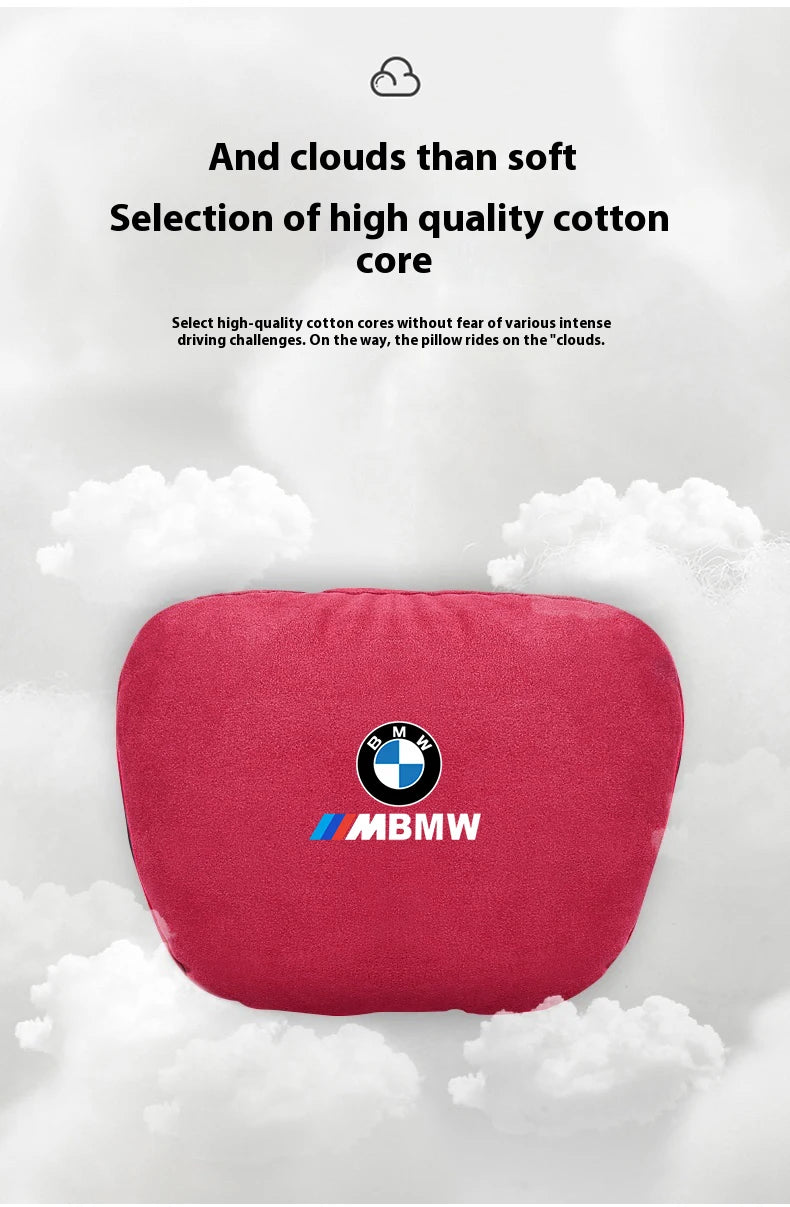 For BMW M X1 X3 X5 X6 E39 E46 E87 E90 E92 F10 F15 F25 F30 Suede Car Headrest Neck Support Seat Lumbar Cushion Soft Neck Pillow