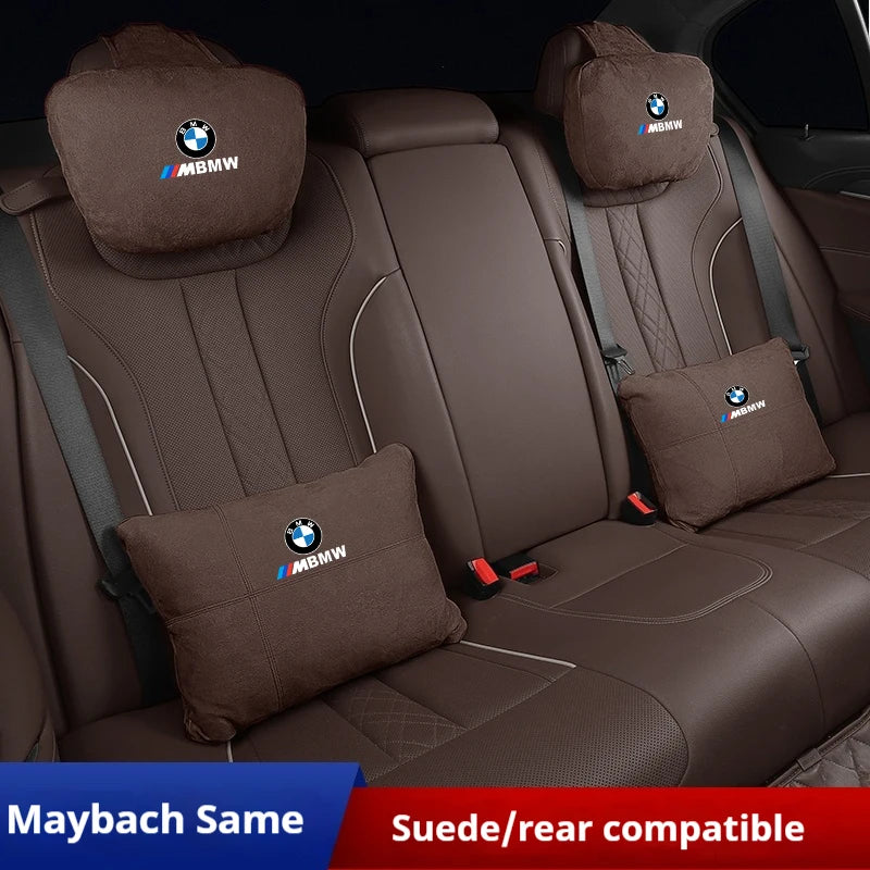 For BMW M X1 X3 X5 X6 E39 E46 E87 E90 E92 F10 F15 F25 F30 Suede Car Headrest Neck Support Seat Lumbar Cushion Soft Neck Pillow