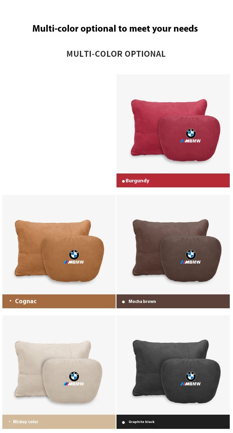 For BMW M X1 X3 X5 X6 E39 E46 E87 E90 E92 F10 F15 F25 F30 Suede Car Headrest Neck Support Seat Lumbar Cushion Soft Neck Pillow