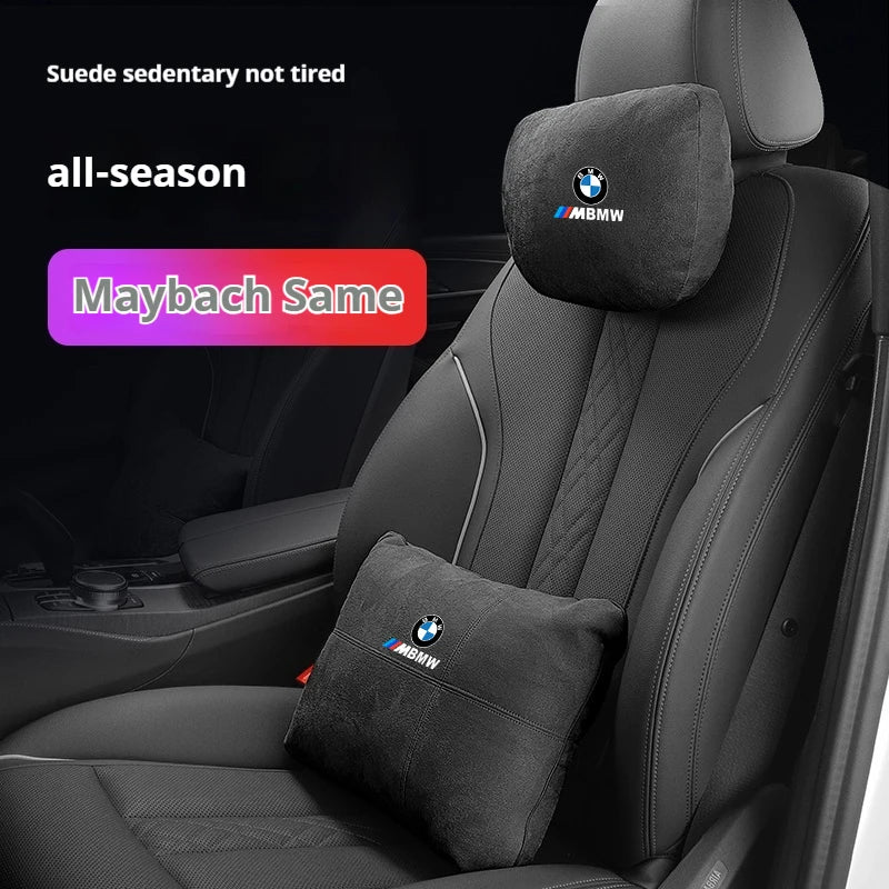 For BMW M X1 X3 X5 X6 E39 E46 E87 E90 E92 F10 F15 F25 F30 Suede Car Headrest Neck Support Seat Lumbar Cushion Soft Neck Pillow