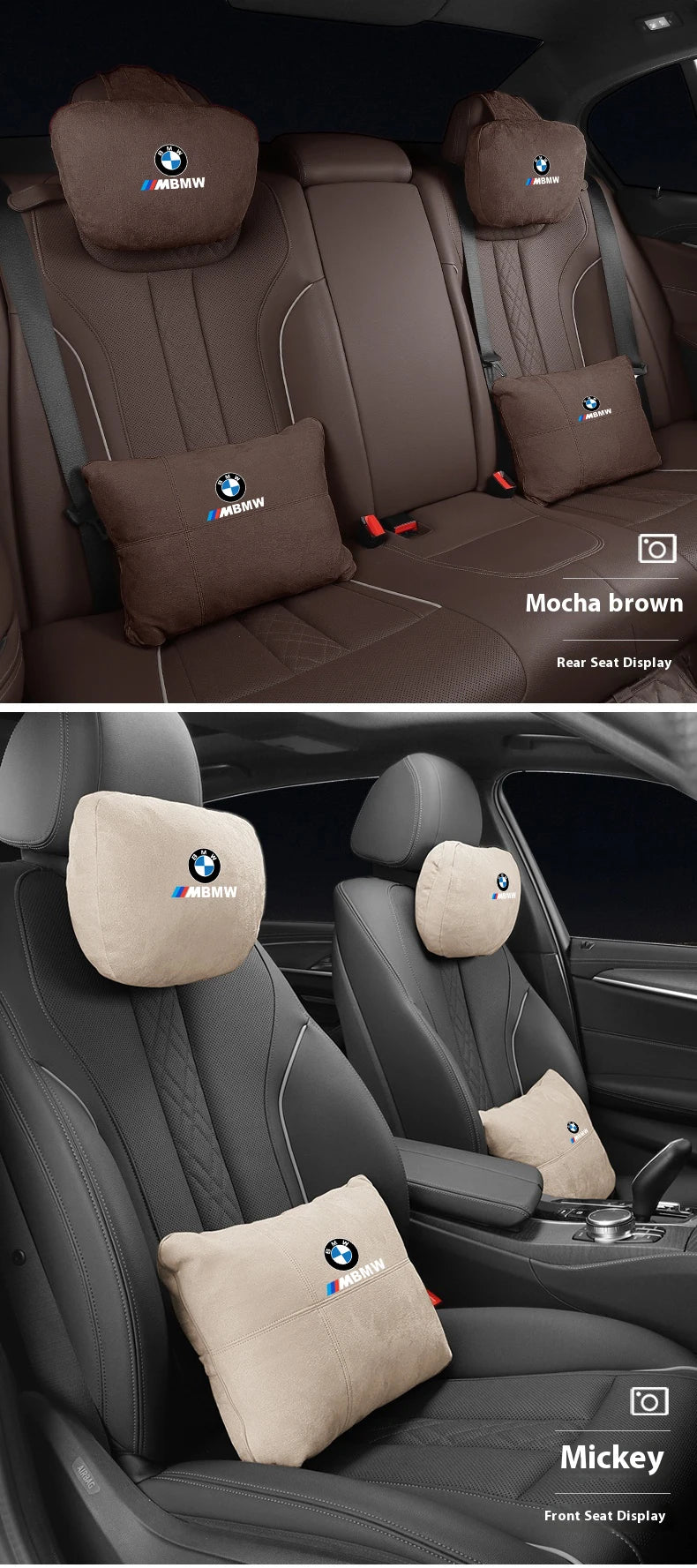 For BMW M X1 X3 X5 X6 E39 E46 E87 E90 E92 F10 F15 F25 F30 Suede Car Headrest Neck Support Seat Lumbar Cushion Soft Neck Pillow